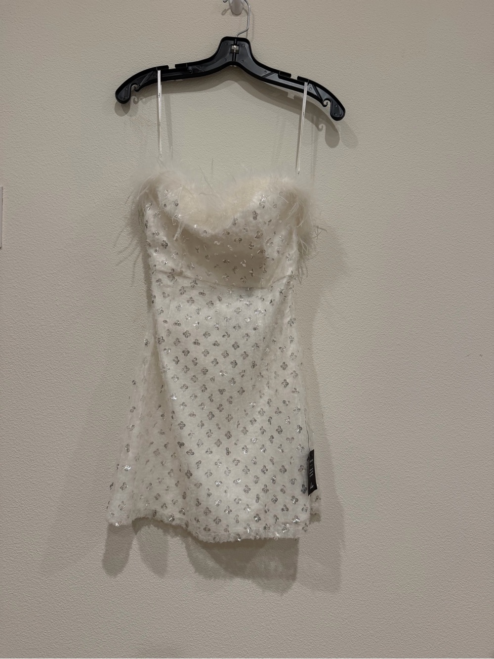 Lulu's White Feather-Trim Sequin Slip Dress